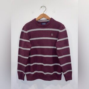 Vintage Chaps Burgundy & Gray Striped Crewneck Sweater Preppy Rugby Polo Vibes